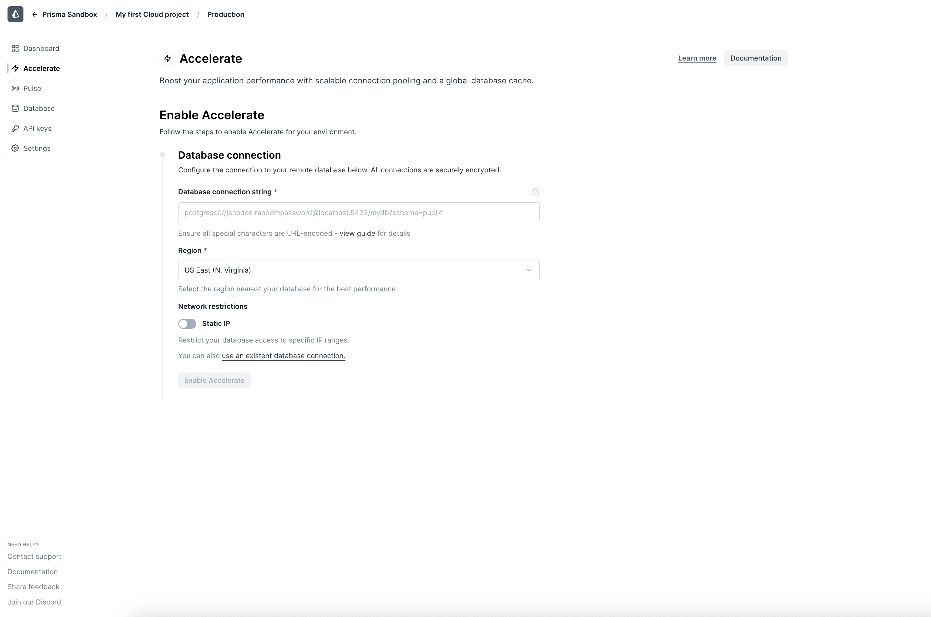 在启用 Accelerate 时启用静态 IP