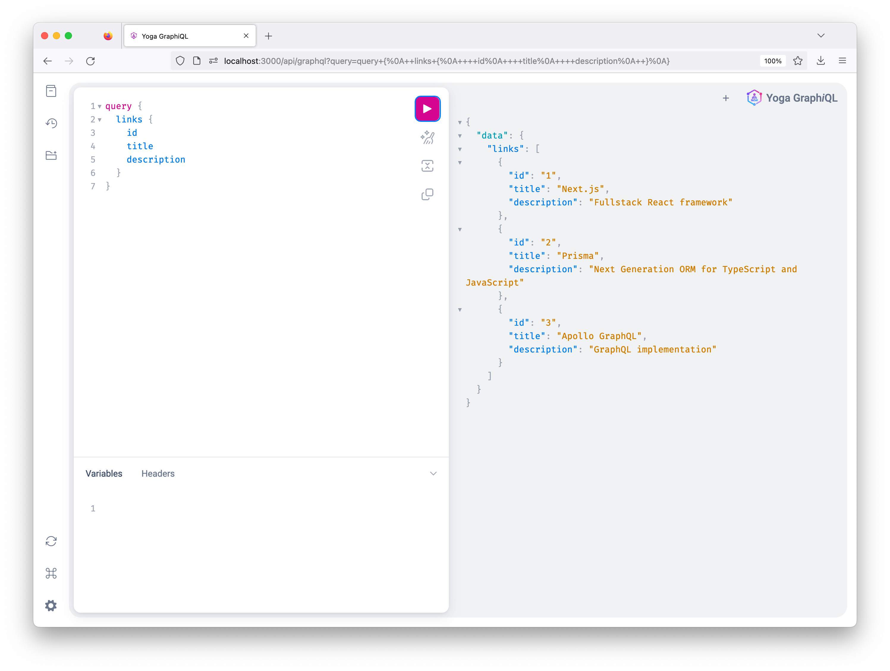 Example of GraphQL query