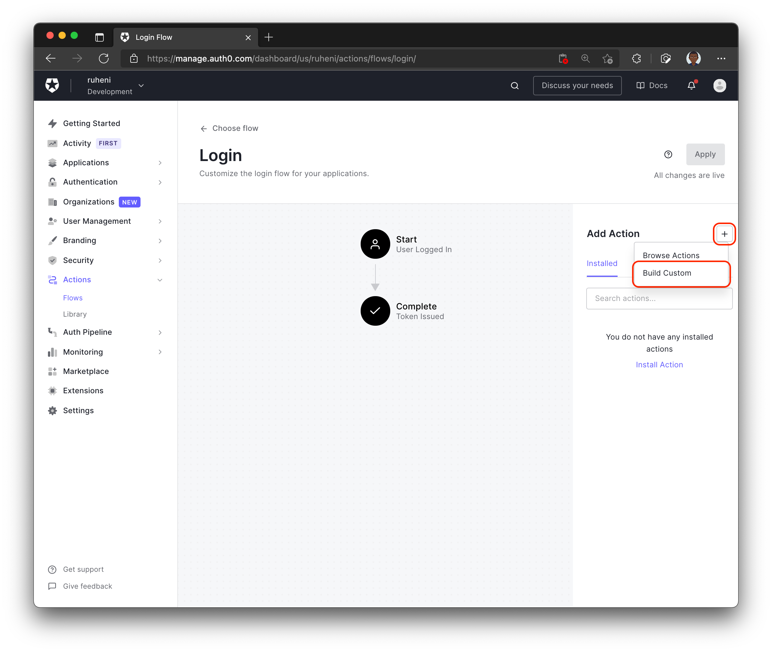 Create a custom Auth0 Action