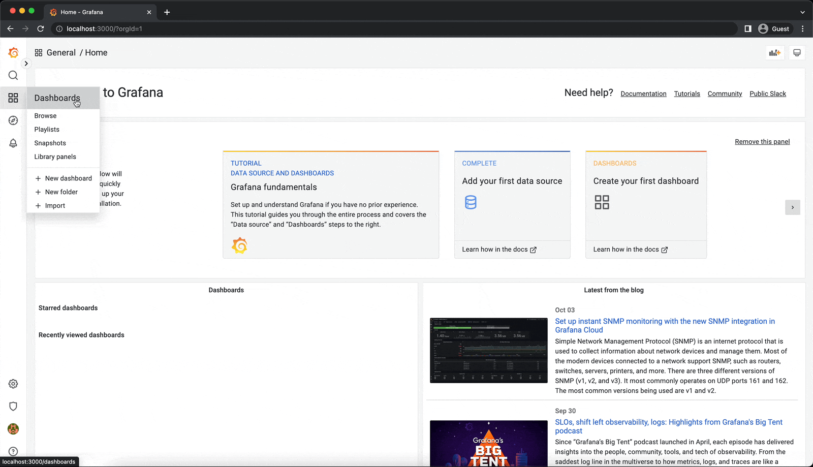 Creating a dashboard in Grafana