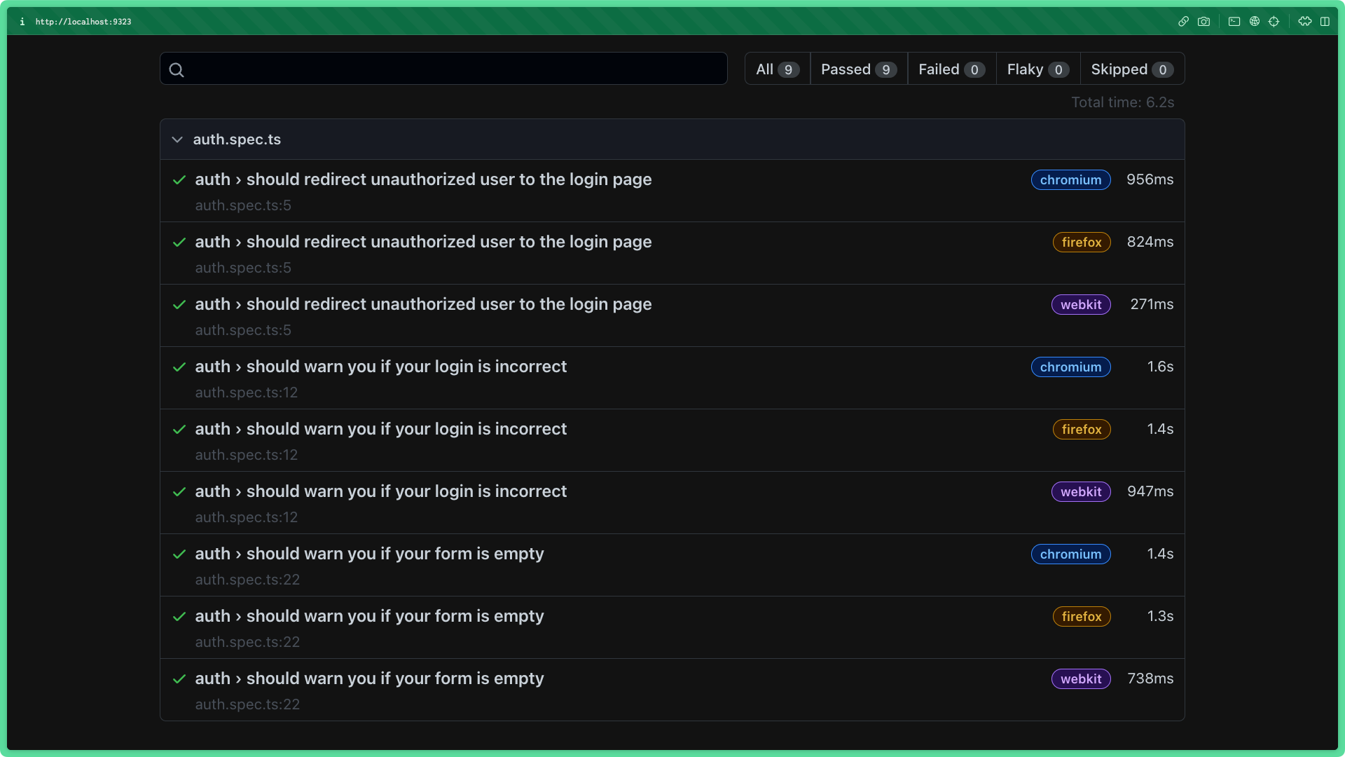 Three sets of successful tests